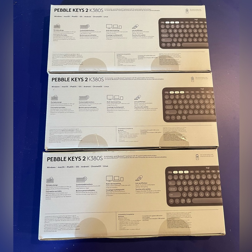 Logitech Pebble Keys 2 K380S Computer Keyboard Graphite Set of 3 - Picture 2 of 2